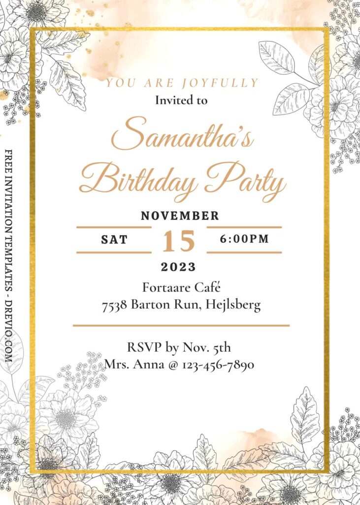 Invitation Template of (Free) 8+ Whimsical Country Flower Canva Birthday Invitation Templates 3