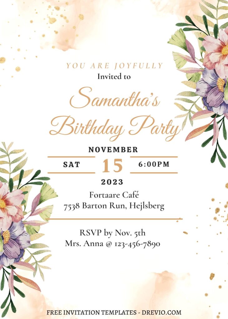 Invitation Template of (Free) 8+ Whimsical Country Flower Canva Birthday Invitation Templates 2