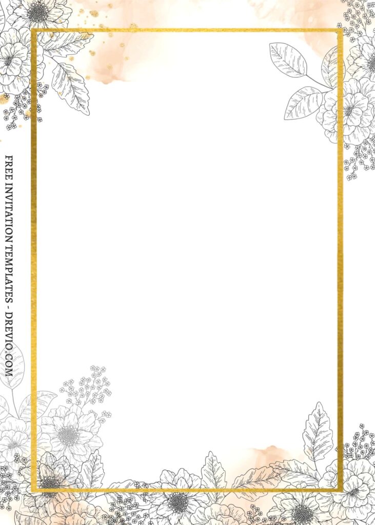 (Free) 8+ Whimsical Country Flower Canva Wedding Birthday Templates with gold frame