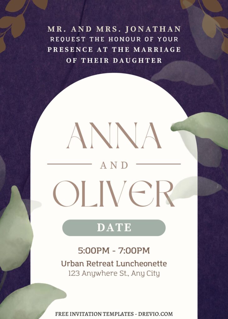 (Free) 9+ Muted Watercolor Eucalyptus Canva Wedding Invitation Templates with portrait design