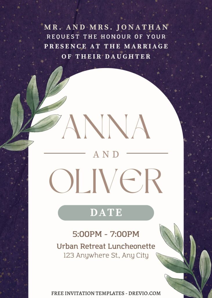 (Free) 9+ Muted Watercolor Eucalyptus Canva Wedding Invitation Templates with editable text