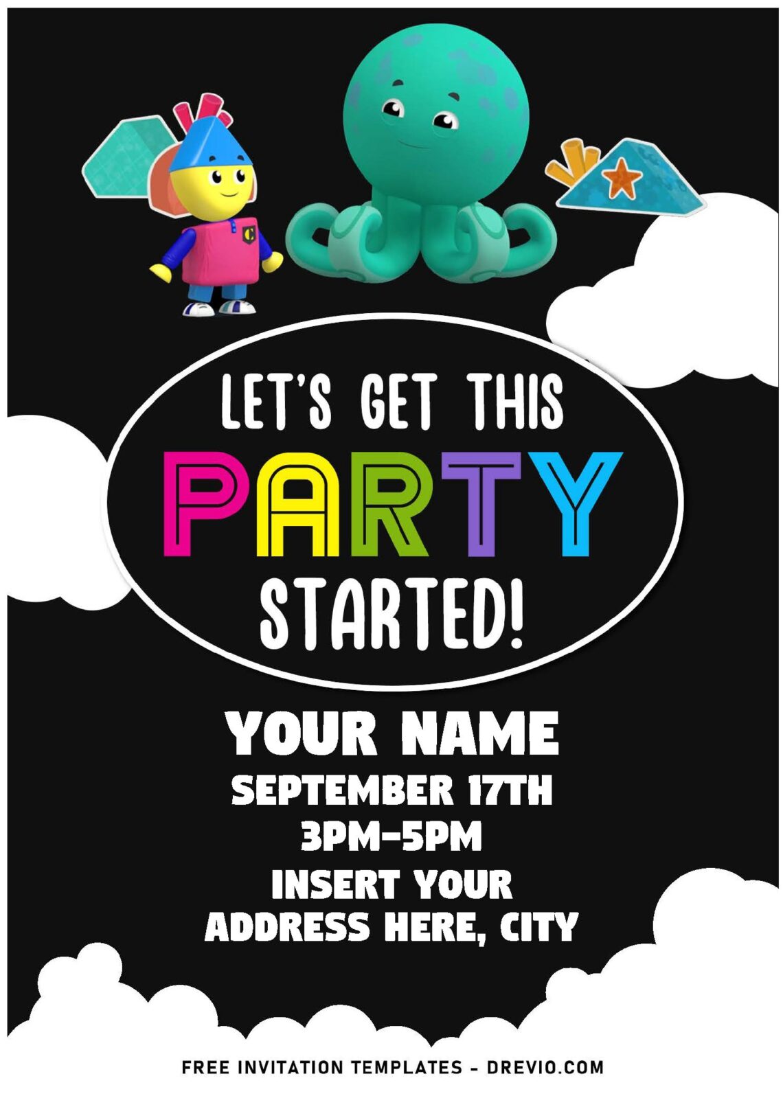(Free Editable PDF) Charlie Colorform In Outer Space Birthday Invitation Templates with colorful text