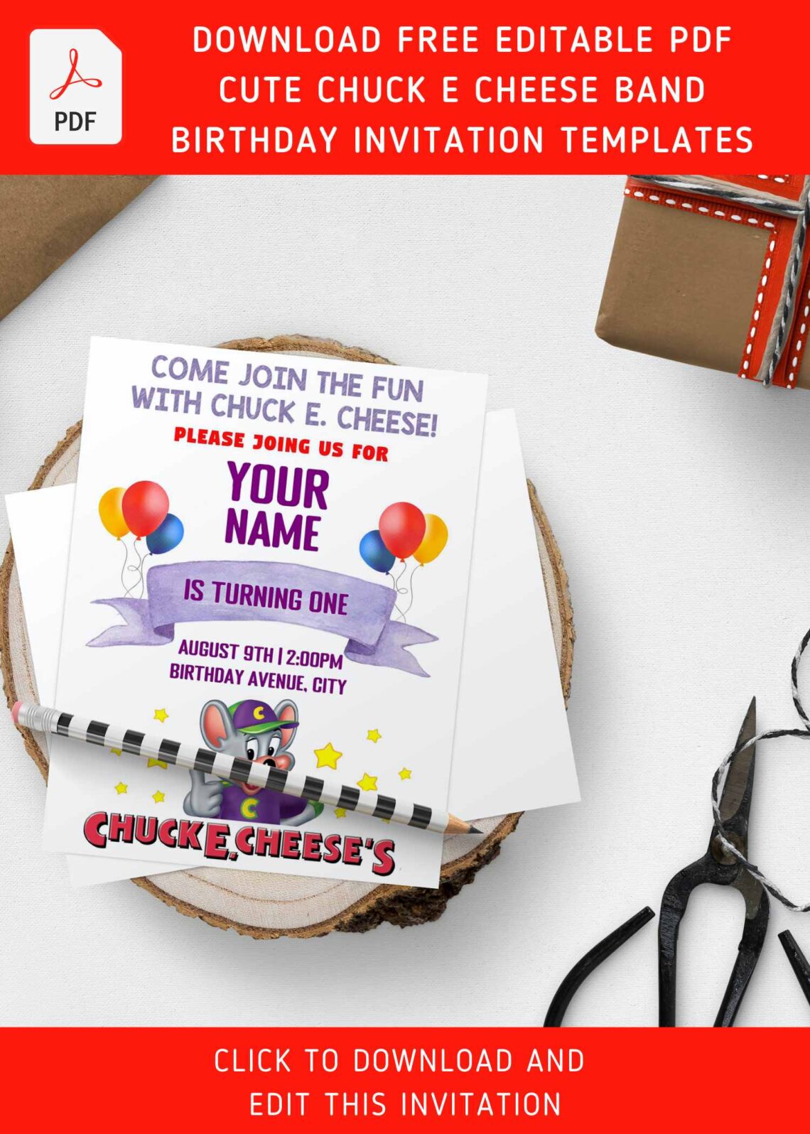 Free Editable PDF – Adorable Chuck E Cheese’s Band Birthday Invitation ...