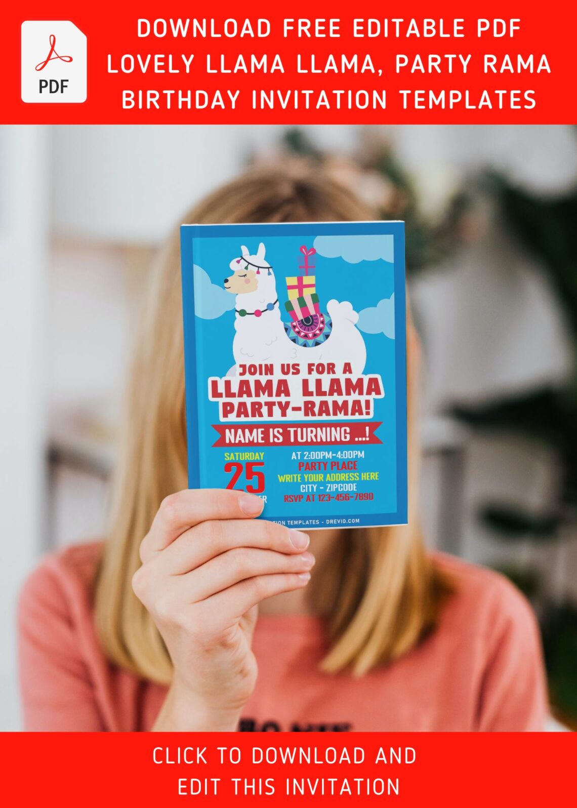 (Free Editable PDF) Lovely Llama Party-Rama Birthday Invitation Templates with