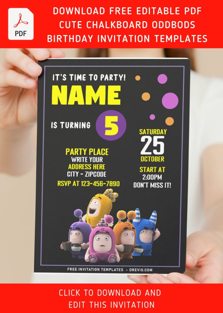 Invitation Template of (Free Editable PDF) Colorful Chalkboard Oddbods Birthday Invitation Templates 9