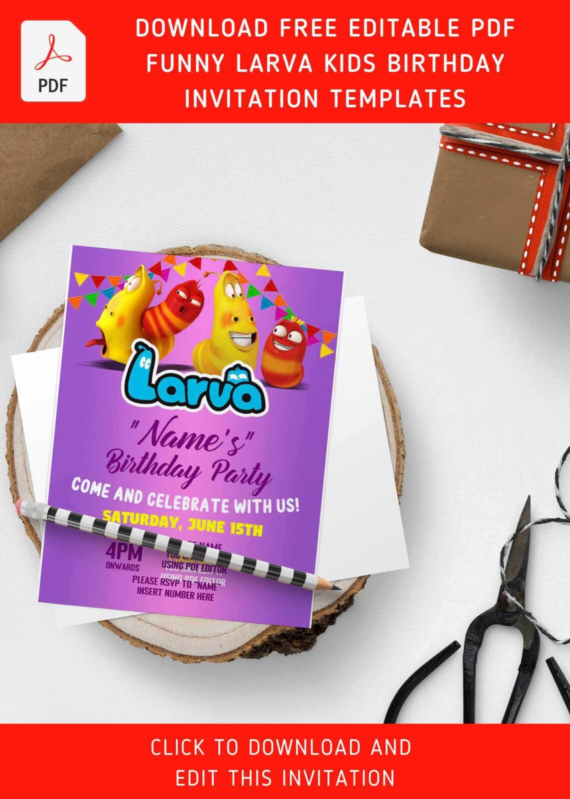 Free Editable PDF – Cartoon Larva Birthday Invitation Templates | Download  Hundreds FREE PRINTABLE Birthday Invitation Templates Media