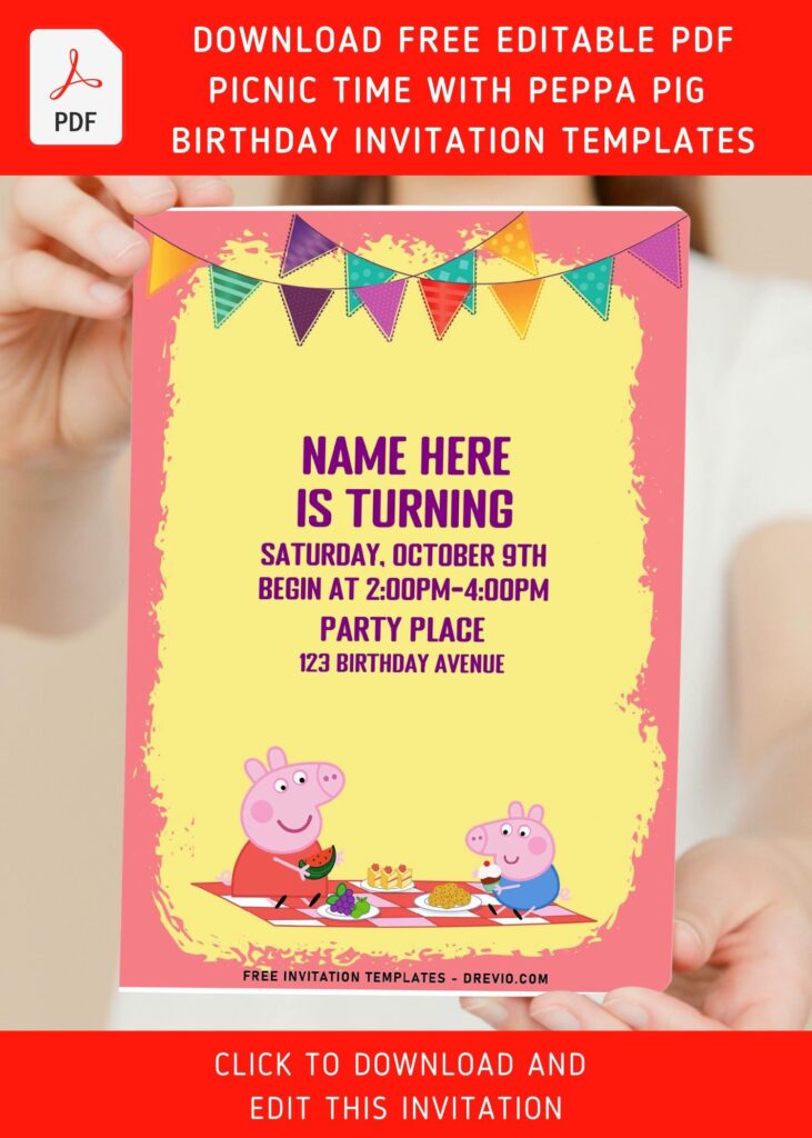 Invitation Template of (Free Editable PDF) Picnic Time With Peppa Pig Family Birthday Invitation Templates 10