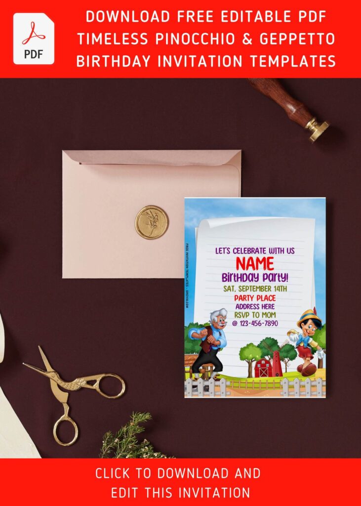 (Free Editable PDF) Barnyard Pinocchio Birthday Invitation Templates For All Ages with editable text