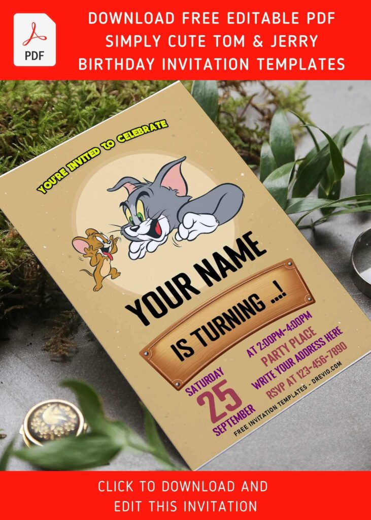 Invitation Template of (Free Editable PDF) Simply Cute Tom And Jerry Birthday Invitation Templates 9