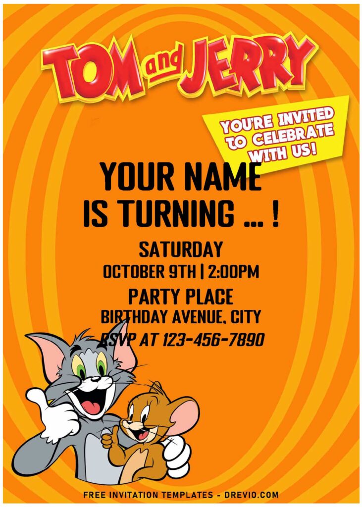 Invitation Template of (Free Editable PDF) Classic Cartoon Tom And Jerry Birthday Invitation Templates 2