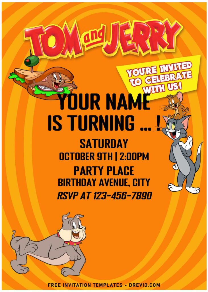 Invitation Template of (Free Editable PDF) Classic Cartoon Tom And Jerry Birthday Invitation Templates 3