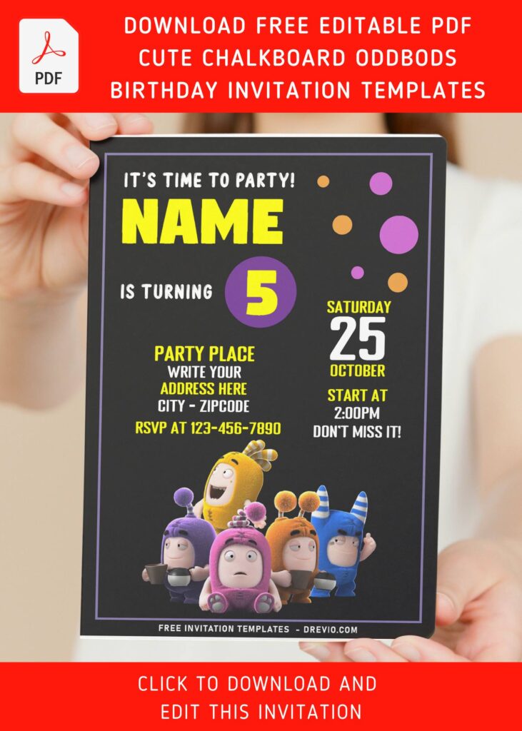 Invitation Template of (Free Editable PDF) Colorful Chalkboard Oddbods Birthday Invitation Templates 8