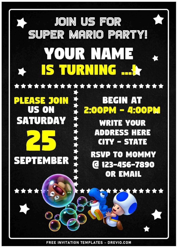 Invitation Template of (Free Editable PDF) Colorful Chalkboard Super Mario Bros Invitation Templates 1