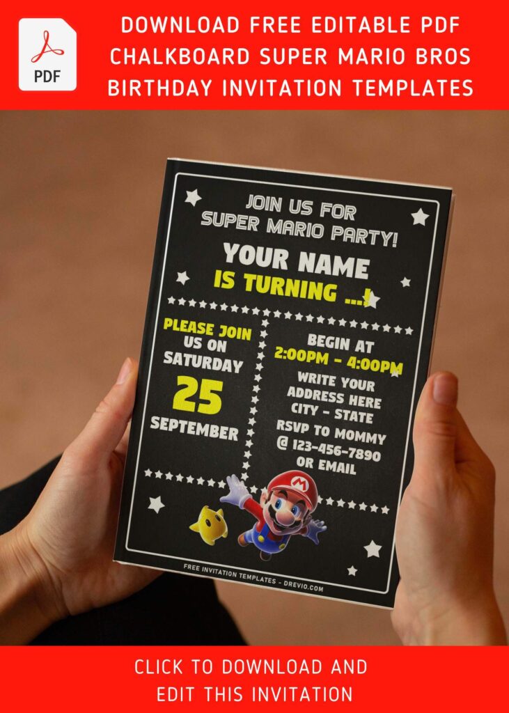 Invitation Template of (Free Editable PDF) Colorful Chalkboard Super Mario Bros Invitation Templates 10