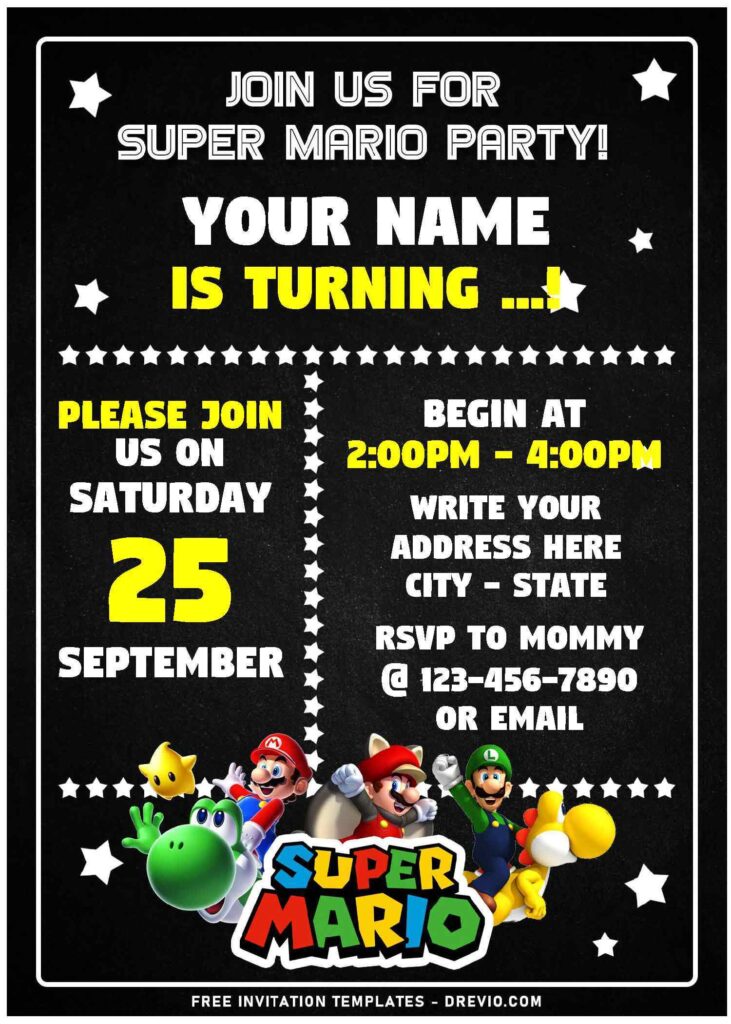 Invitation Template of (Free Editable PDF) Colorful Chalkboard Super Mario Bros Invitation Templates 2