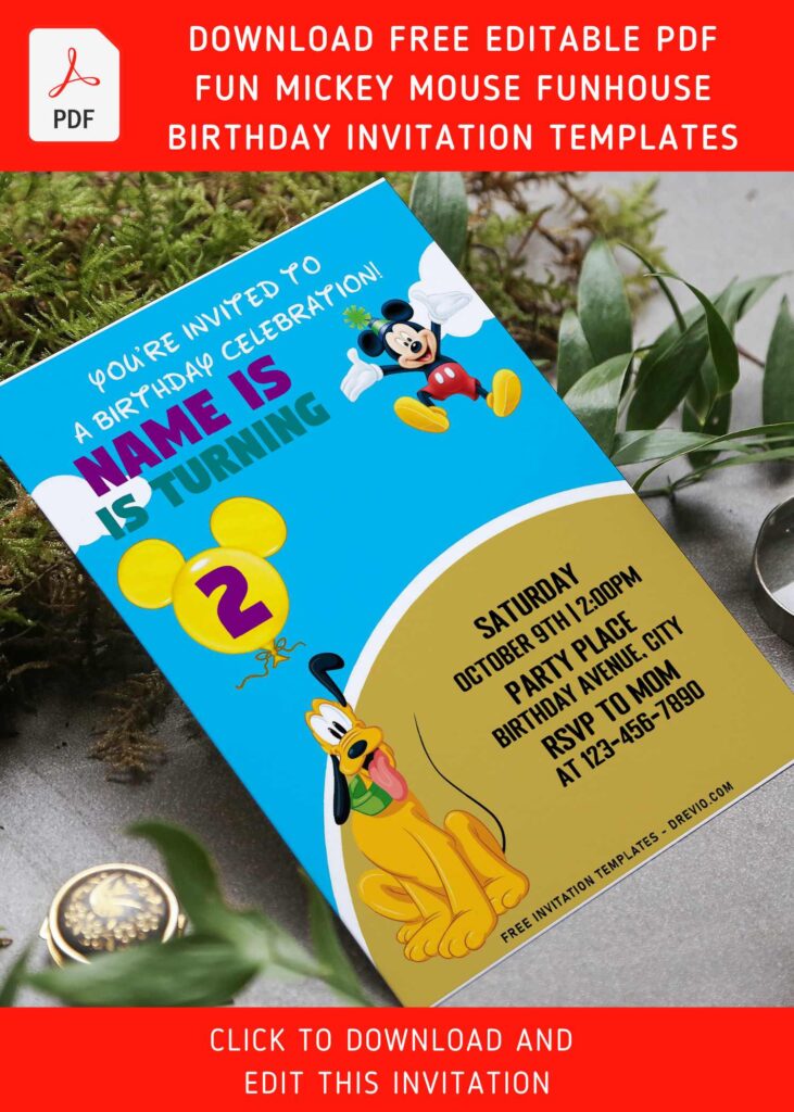 (Free Editable PDF) Ultimate Mickey Mouse Funhouse Birthday Invitation Templates with portrait design
