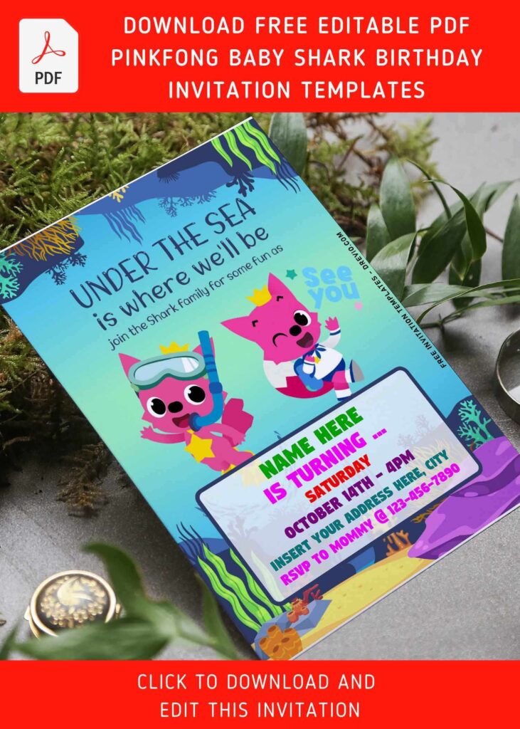 Invitation Template of (Free Editable PDF) Pinkfong Baby Shark Doo Doo Doo Invitation Templates 9