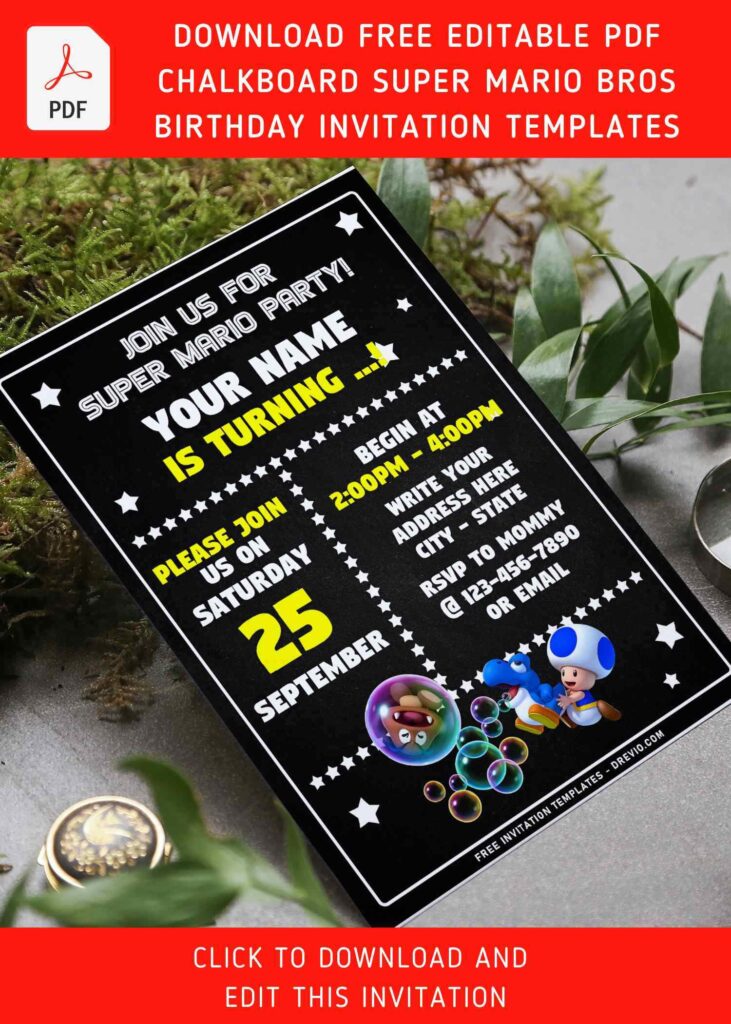 Invitation Template of (Free Editable PDF) Colorful Chalkboard Super Mario Bros Invitation Templates 9