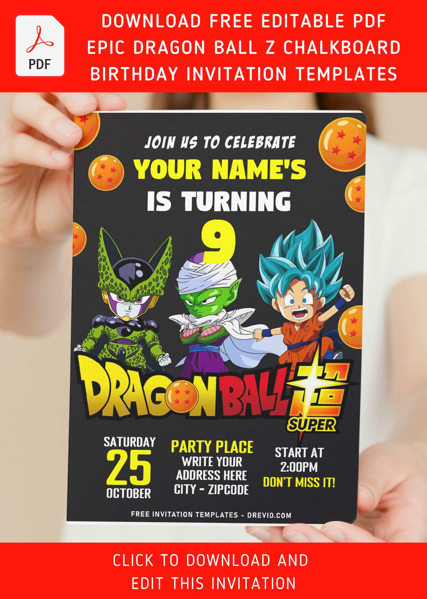 Free Editable PDF Colorful Dragon Ball Z Birthday Invitation