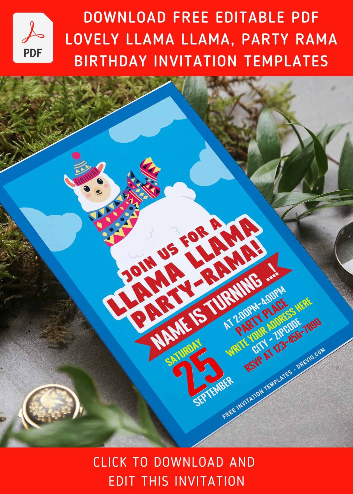 (Free Editable PDF) Lovely Llama Party-Rama Birthday Invitation Templates with lovable llama
