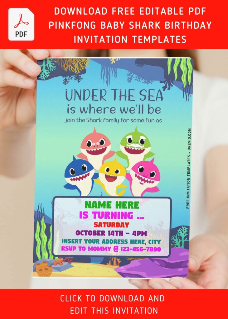 Invitation Template of (Free Editable PDF) Pinkfong Baby Shark Doo Doo Doo Invitation Templates 8