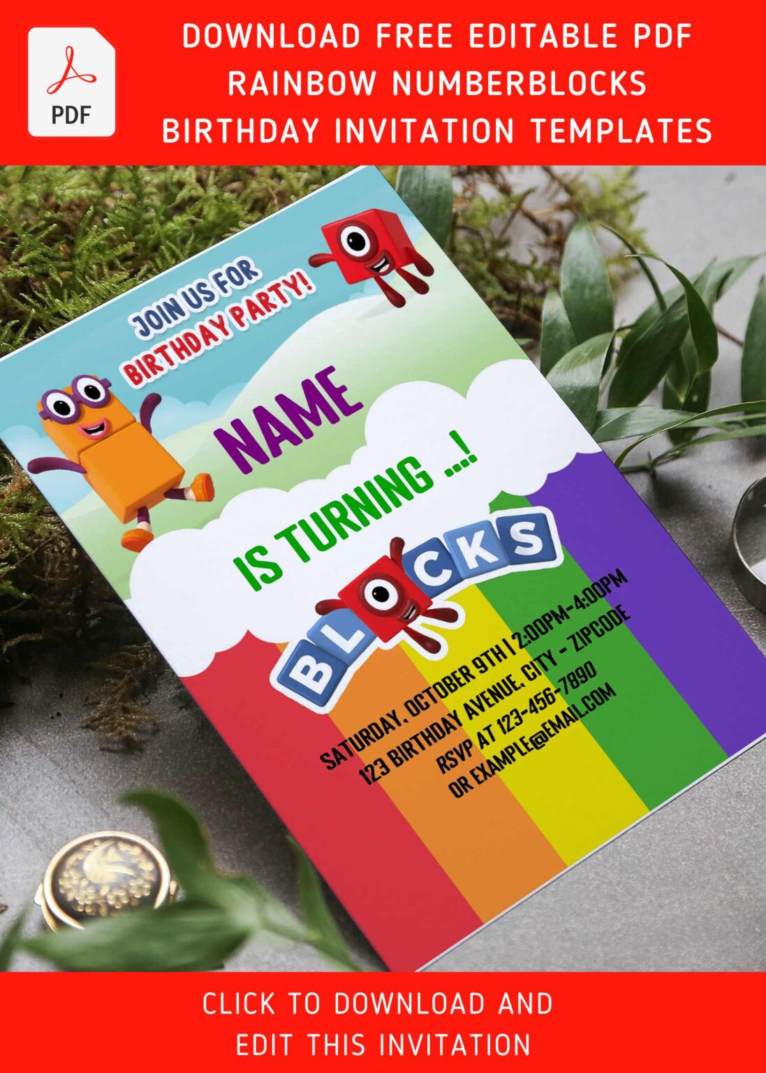 Free Editable Pdf Rainbow Numberblocks Birthday Invitation Templates Download Hundreds Free