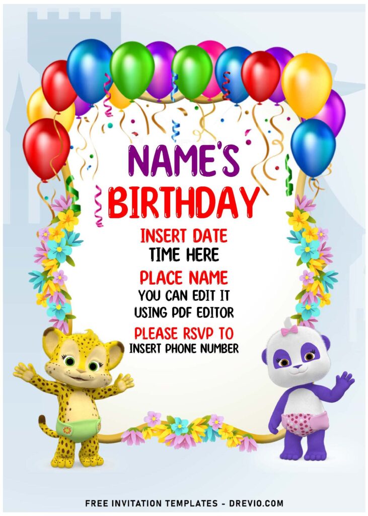 (Free Editable PDF) Cheerful Word Party First Birthday Invitation Templates with hand drawn floral graphics