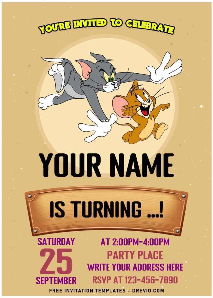 Invitation Template of (Free Editable PDF) Simply Cute Tom And Jerry Birthday Invitation Templates 3