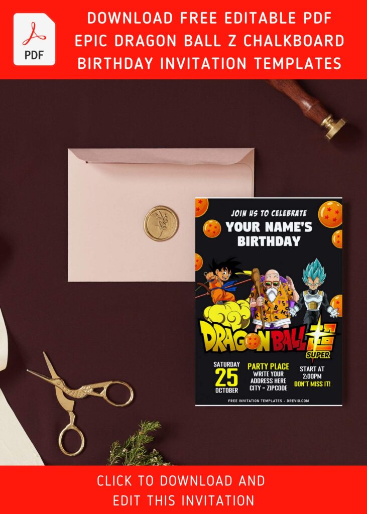 Invitation Template of (Free Editable PDF) Chalkboard Dragon Ball Z Birthday Invitation Templates 6