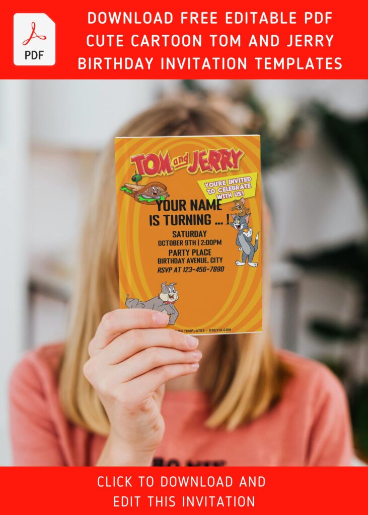 Invitation Template of (Free Editable PDF) Classic Cartoon Tom And Jerry Birthday Invitation Templates 8