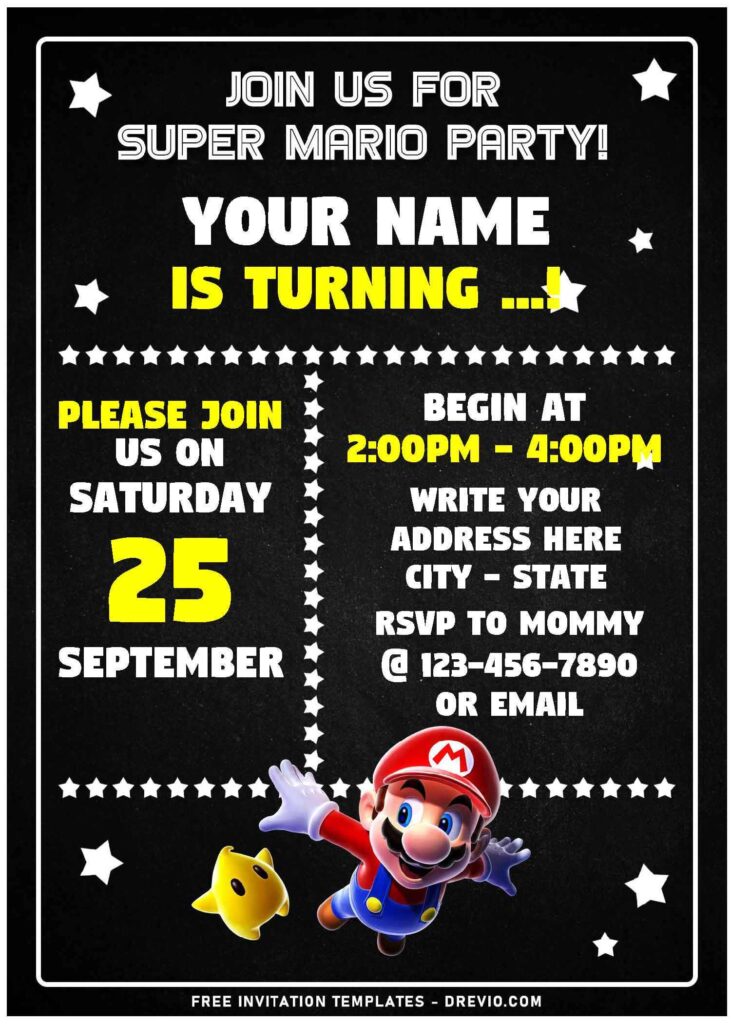 Invitation Template of (Free Editable PDF) Colorful Chalkboard Super Mario Bros Invitation Templates 3