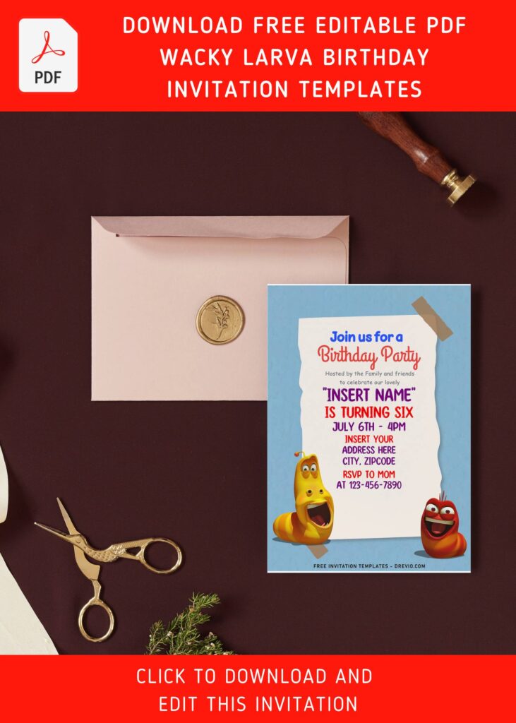 Invitation Template of (Free Editable PDF) Wacky Larva 2 Themed Birthday Invitation Templates For Preschooler 8