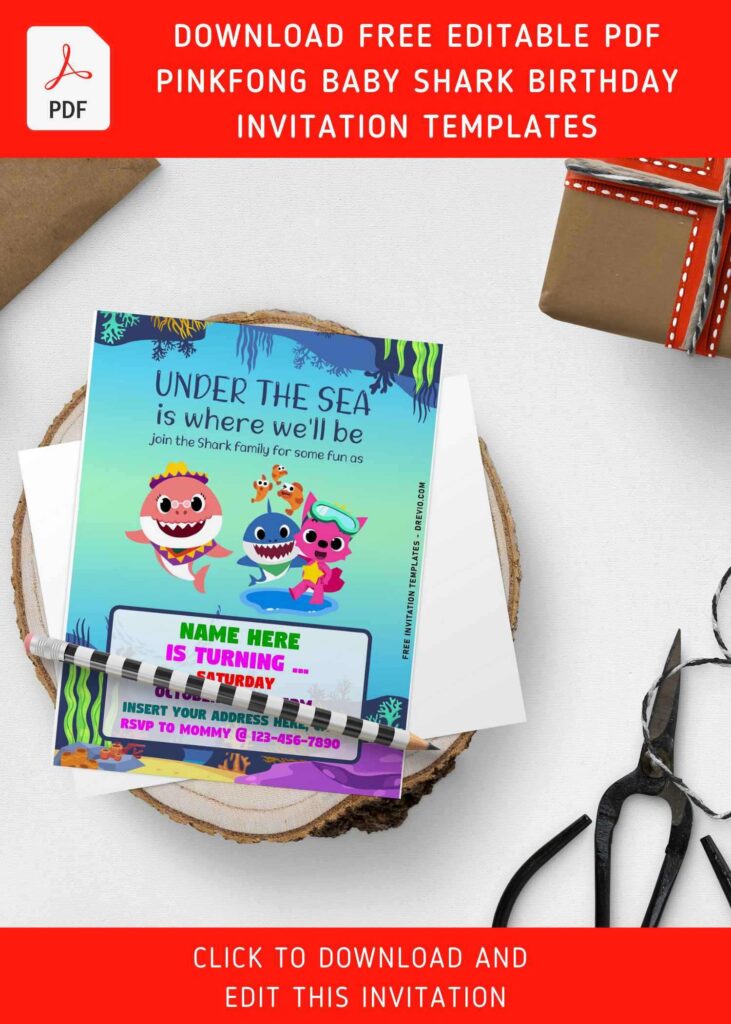 Invitation Template of (Free Editable PDF) Pinkfong Baby Shark Doo Doo Doo Invitation Templates 7