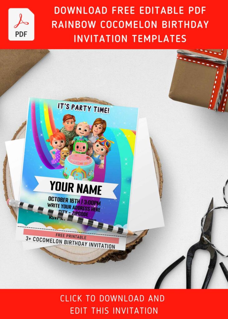 Invitation Template of (Free Editable PDF) Magical Rainbow Cocomelon Family Birthday Invitation Templates 2