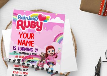(Free Editable PDF) Rainbow Ruby The Great Escape Birthday Invitation Templates
