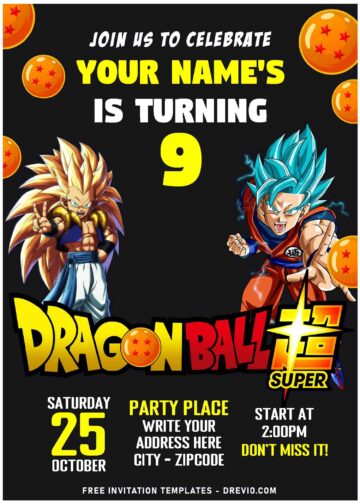 (Free Editable PDF) Chalkboard Dragon Ball Z Birthday Invitation ...