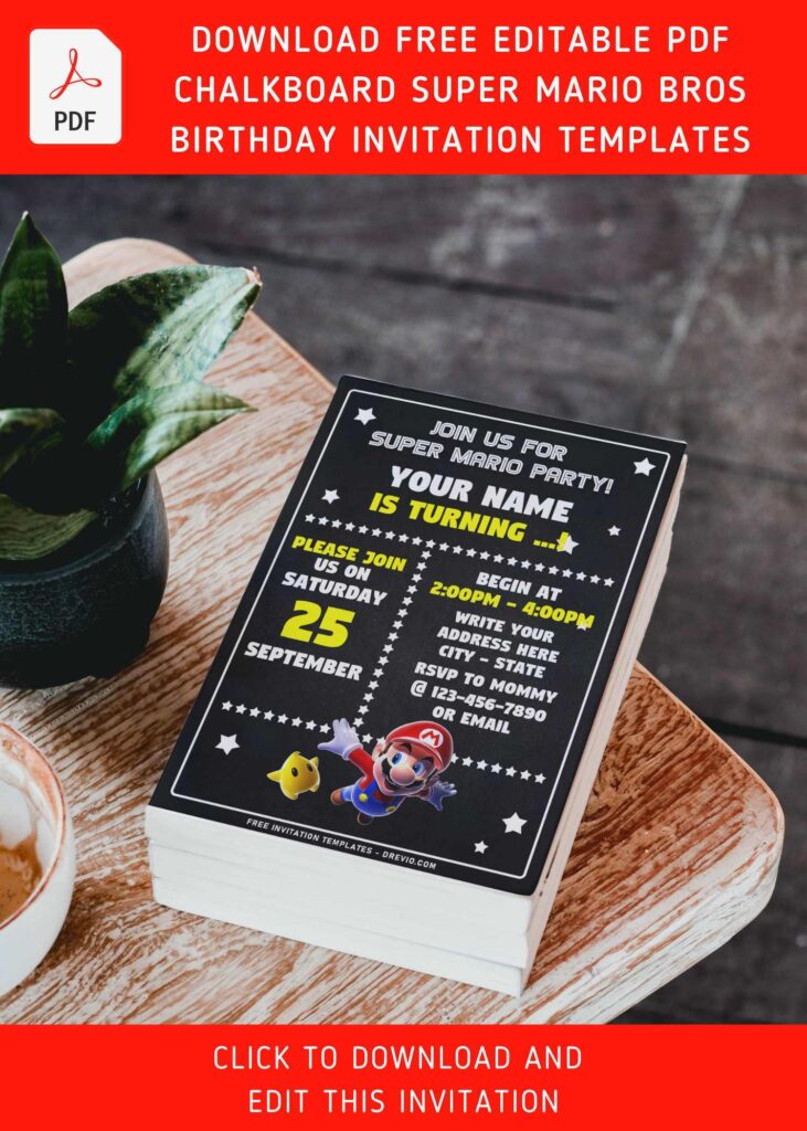 Invitation Template of (Free Editable PDF) Colorful Chalkboard Super Mario Bros Invitation Templates 7