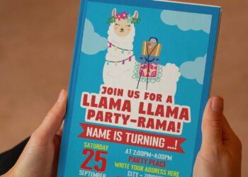(Free Editable PDF) Lovely Llama Party-Rama Birthday Invitation Templates with colorful text