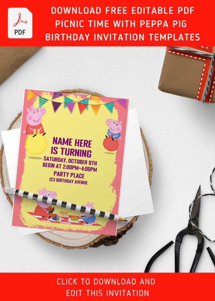 Invitation Template of (Free Editable PDF) Picnic Time With Peppa Pig Family Birthday Invitation Templates 7