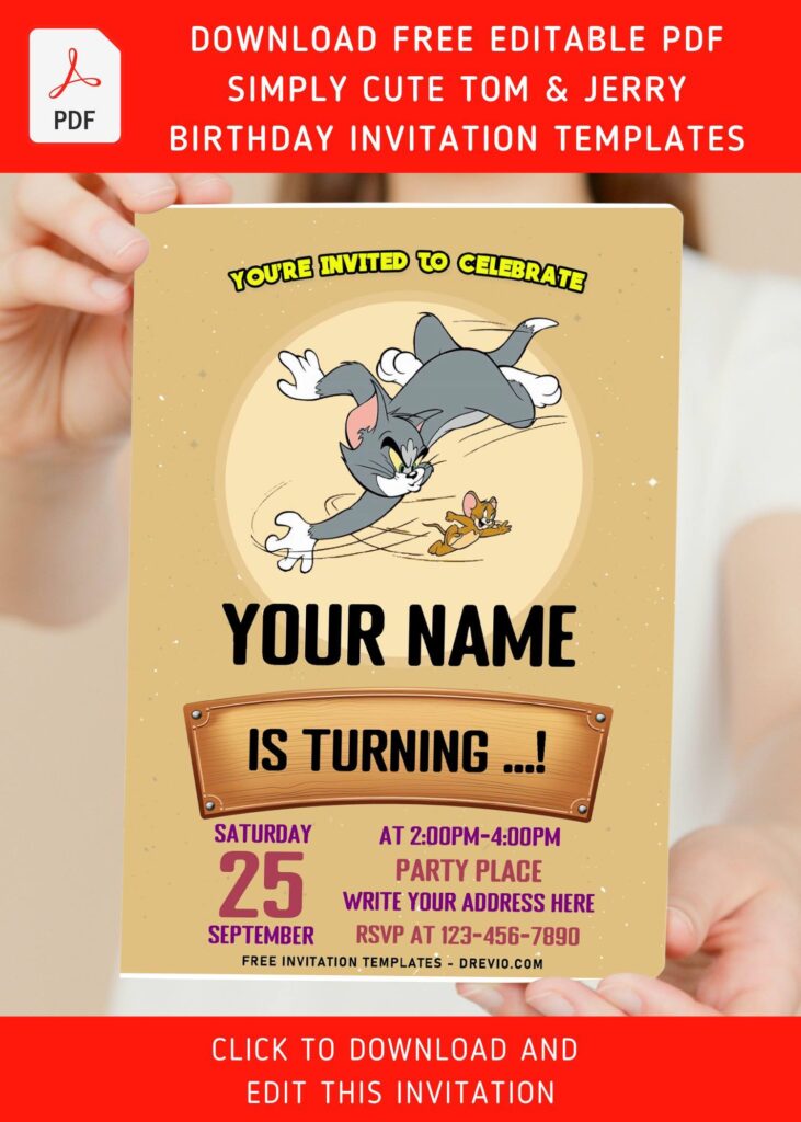 Invitation Template of (Free Editable PDF) Simply Cute Tom And Jerry Birthday Invitation Templates 7