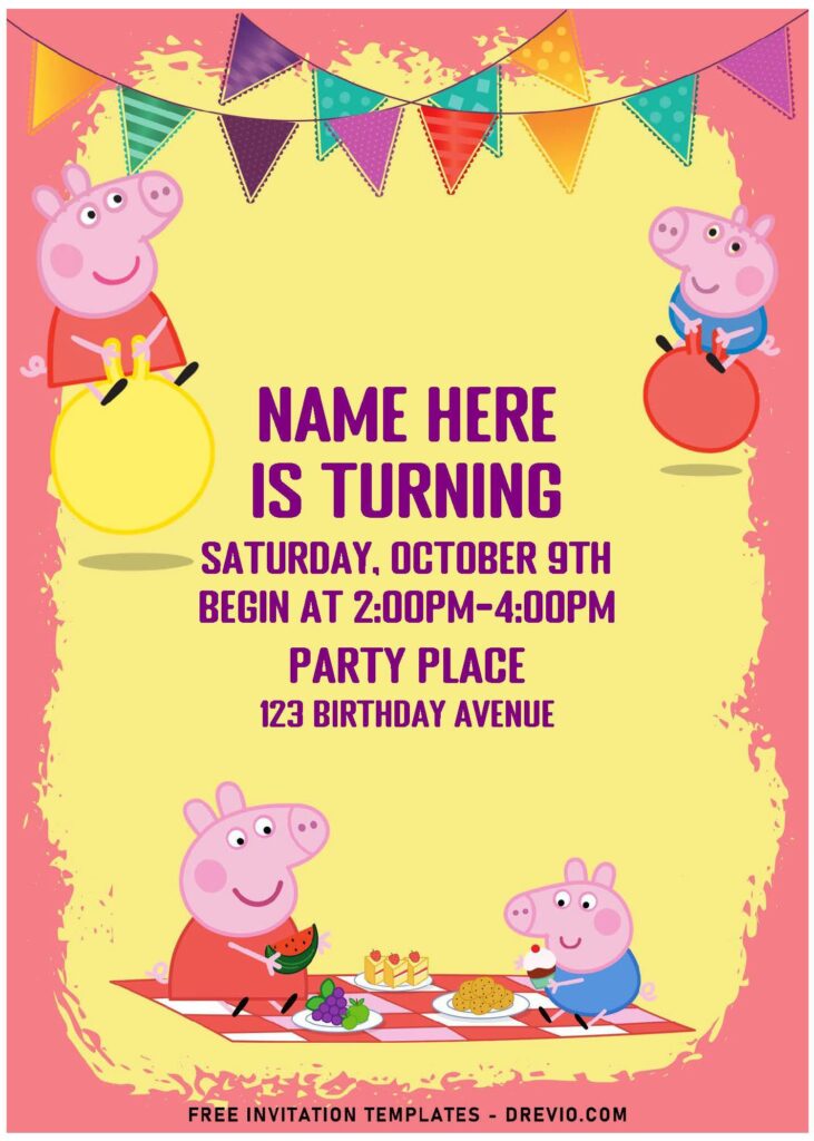 Invitation Template of (Free Editable PDF) Picnic Time With Peppa Pig Family Birthday Invitation Templates 2