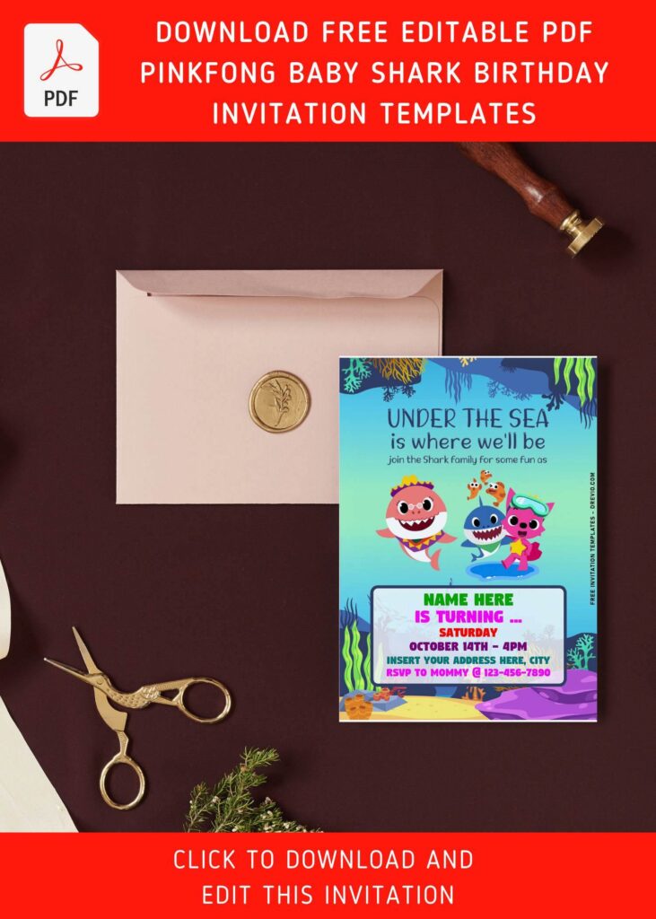 Invitation Template of (Free Editable PDF) Pinkfong Baby Shark Doo Doo Doo Invitation Templates 6