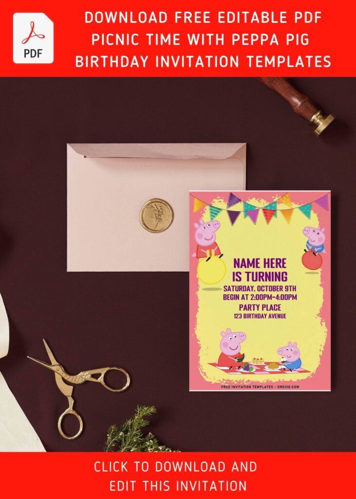 Invitation Template of (Free Editable PDF) Picnic Time With Peppa Pig Family Birthday Invitation Templates 6