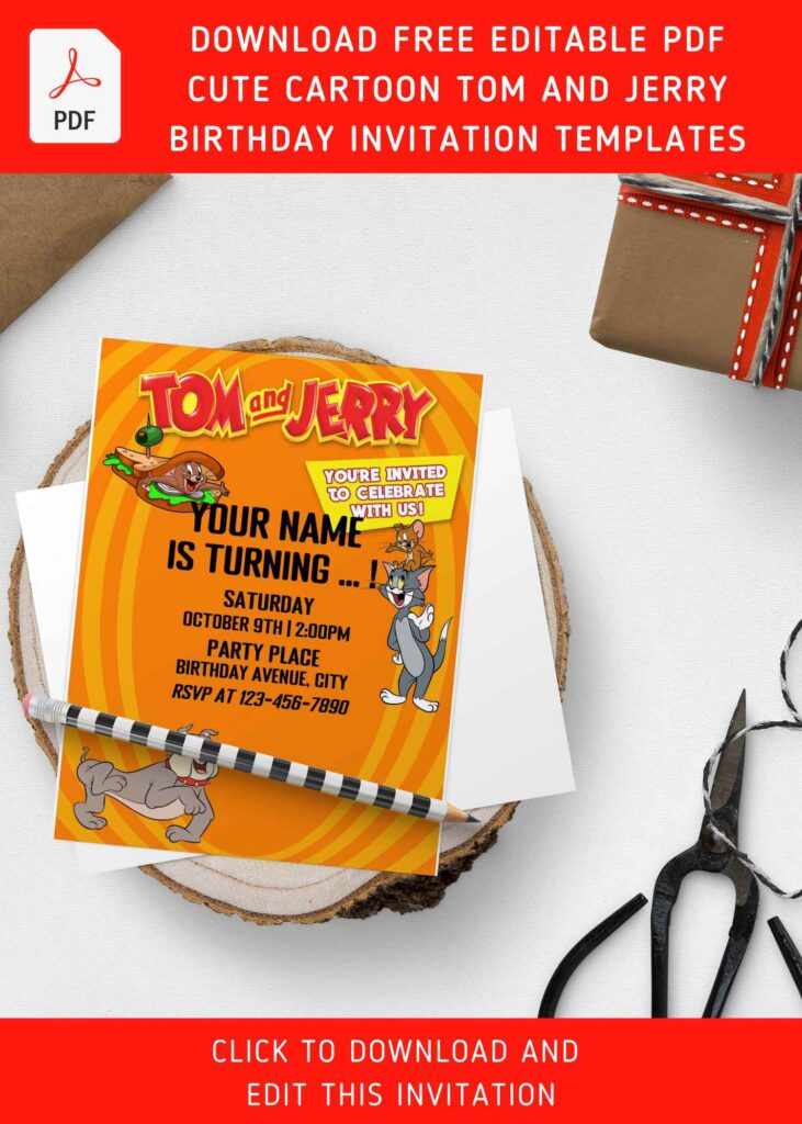 Invitation Template of (Free Editable PDF) Classic Cartoon Tom And Jerry Birthday Invitation Templates 6