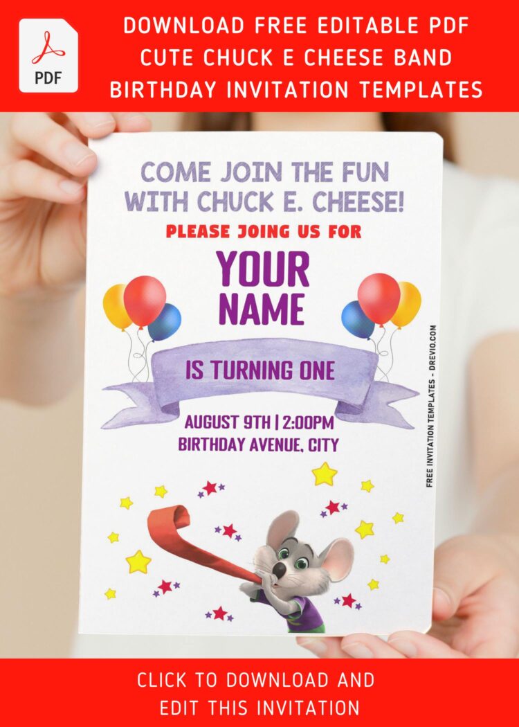 Free Editable PDF – Lovely Cute Chuck E Cheese’s Band Birthday ...