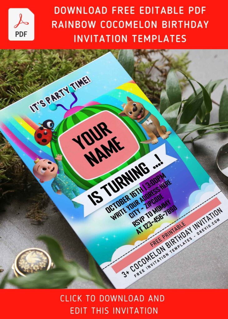 Invitation Template of (Free Editable PDF) Magical Rainbow Cocomelon Family Birthday Invitation Templates 1