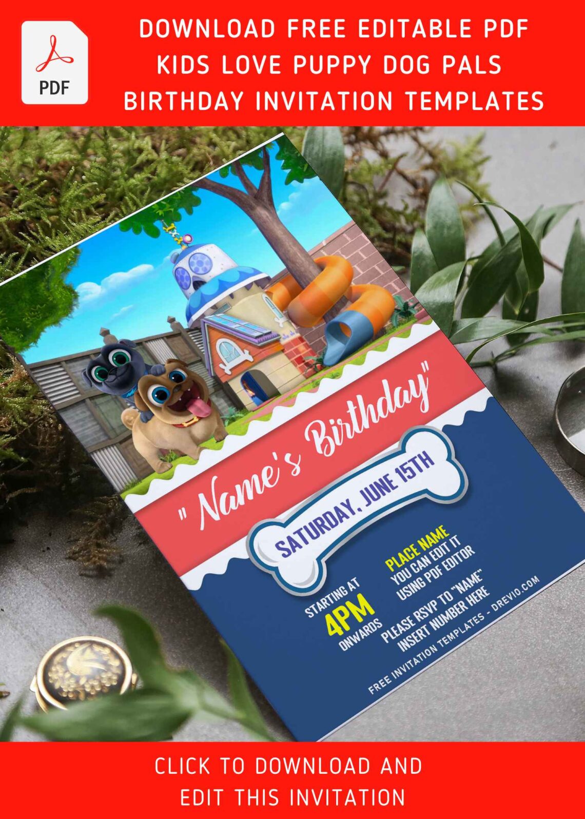 (Free Editable PDF) Disney Inspired Puppy Dog Pals Birthday Invitation Templates with bingo and rolly