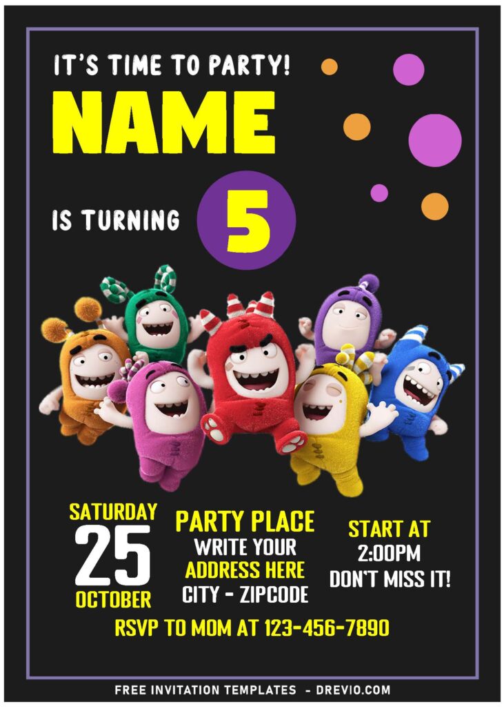 Invitation Template of (Free Editable PDF) Colorful Chalkboard Oddbods Birthday Invitation Templates 2