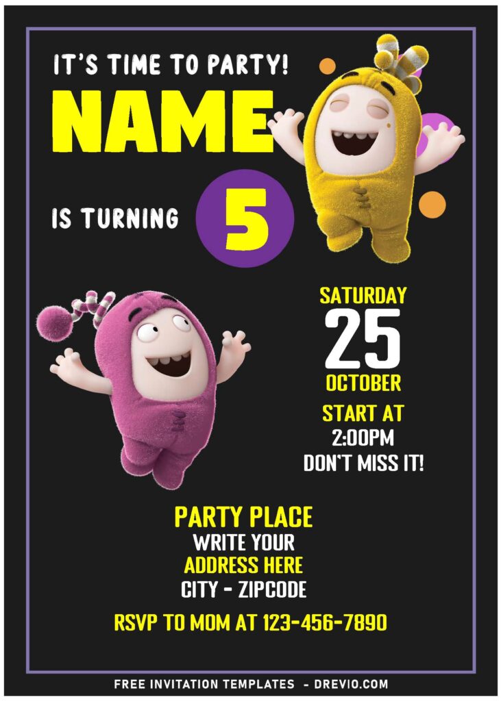 Invitation Template of (Free Editable PDF) Colorful Chalkboard Oddbods Birthday Invitation Templates 3