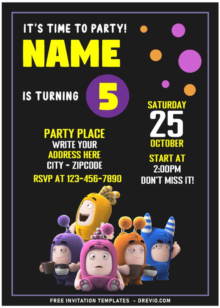 Invitation Template of (Free Editable PDF) Colorful Chalkboard Oddbods Birthday Invitation Templates 1